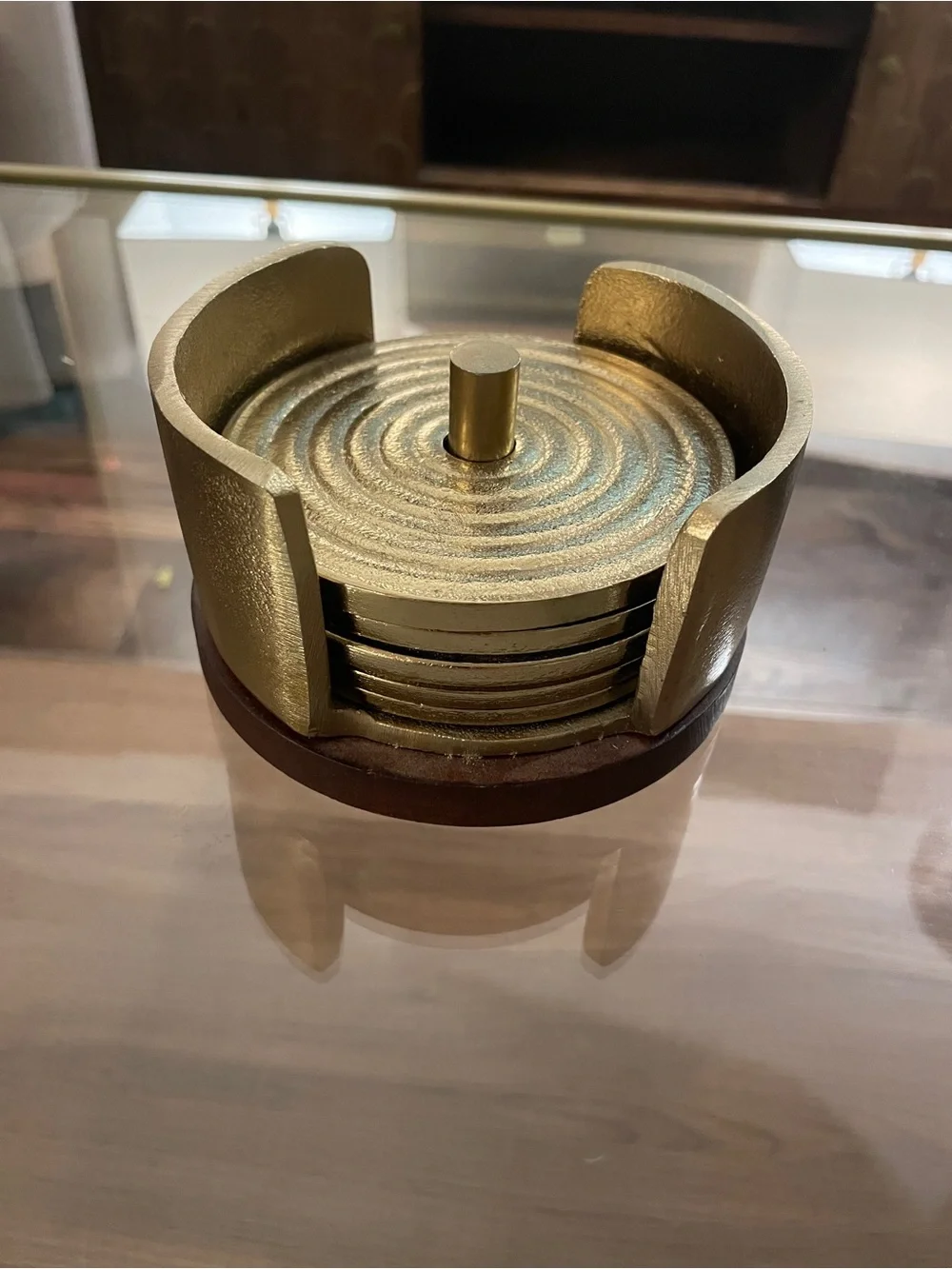 Z Gallerie Metallic Gold Round Coaster Set with Holder